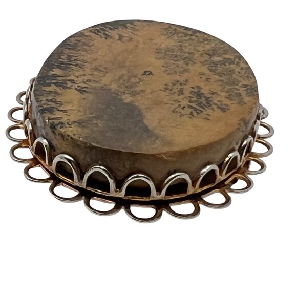 Vintage Dendritic Jasper Brooch Oval Stone Gold Tone Artisan Boho Cottagecore - Picture 4 of 8